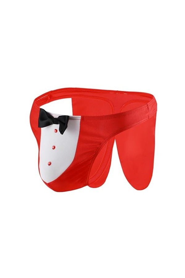 HYQPAI String Soyeux pour Homme avec nœud Papillon et Motif de Dos en T, String drôle Butler Lingerie Cosplay Costume sous-vê