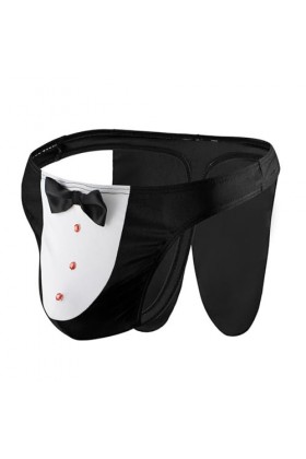 HYQPAI String Soyeux pour Homme avec nœud Papillon et Motif de Dos en T, String drôle Butler Lingerie Cosplay Costume sous-vê