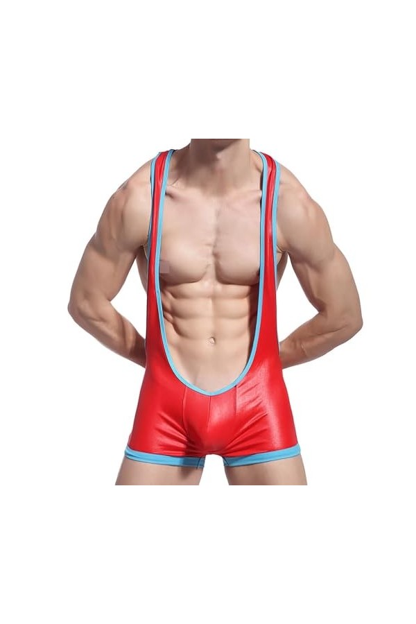 WRAZA Combinaison Catsuit en Latex Simili Cuir pour Hommes Combinaison Brevetée Body Look Humide Vêtements Costumes érotiques