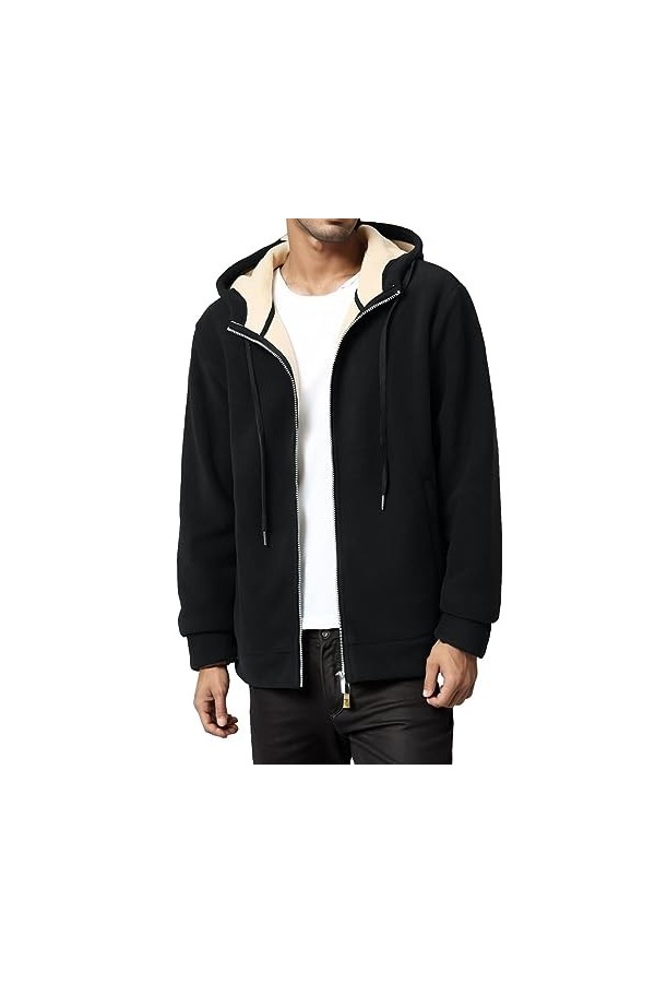 Veste en peluche pour homme - Veste à capuche avec fermeture éclair - Pour lhiver - Chaud - Intérieur en polaire - Manches l