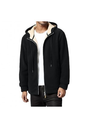Veste en peluche pour homme - Veste à capuche avec fermeture éclair - Pour lhiver - Chaud - Intérieur en polaire - Manches l
