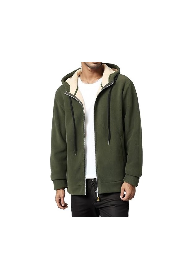 Veste en peluche pour homme - Veste à capuche avec fermeture éclair - Pour lhiver - Chaud - Intérieur en polaire - Manches l