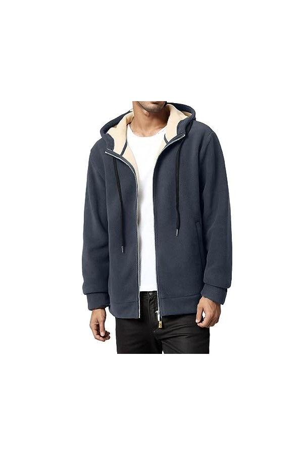Veste en peluche pour homme - Veste à capuche avec fermeture éclair - Pour lhiver - Chaud - Intérieur en polaire - Manches l