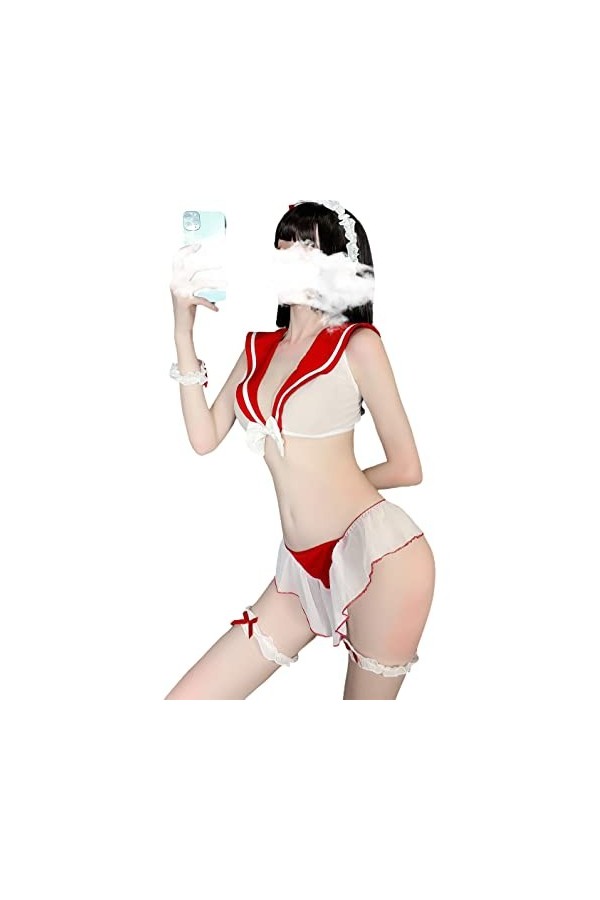 SINROYEE Lingerie sexy pour cosplay, écolière, mini costume marin pour femme, taille unique rouge 2 