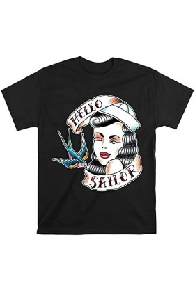 bici Hello Sailor Sexy Tattoo T-Shirt Retro T Shirt Men Tshirt Size M
