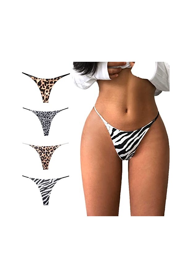 Daily Wear String Sexy for Femme, T Back Culotte Taille Basse Coton sans Couture G-String Bikini sous-vêtements 5 Paquets Co