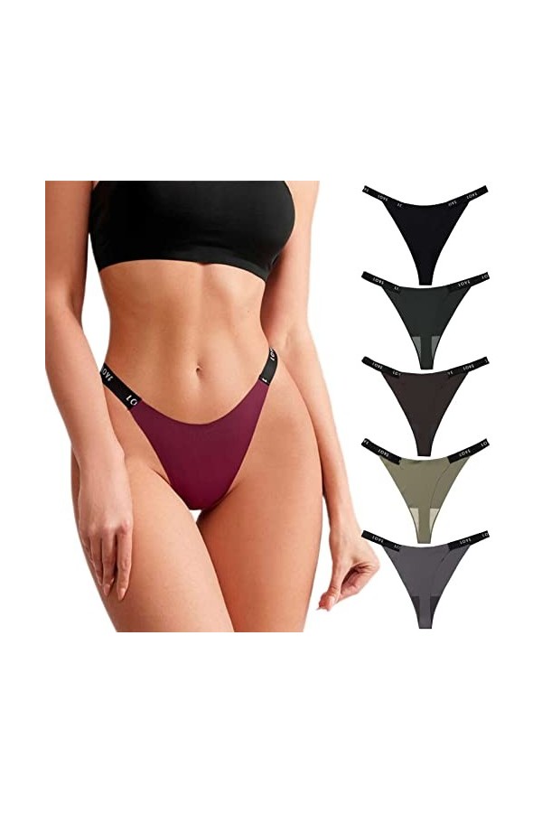 HMLOPX Daily Wear Strings Sexy for Femmes, Culotte String Transparente No Show Taille Moyenne T-Back Bikini sous-Vêtements 3/