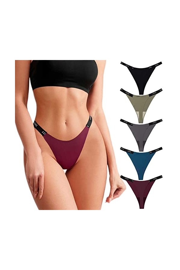 HMLOPX Daily Wear Strings Sexy for Femmes, Culotte String Transparente No Show Taille Moyenne T-Back Bikini sous-Vêtements 3/