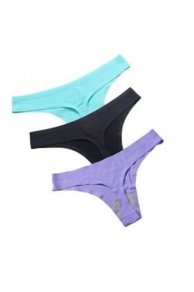 HMLOPX Daily Wear Sexy String sans Couture for Femme Taille Basse Stretch String sous-vêtement No Show Culotte Lot de 3 Colo