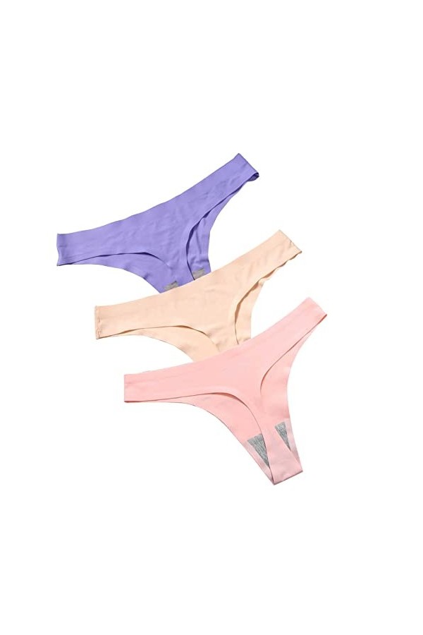 HMLOPX Daily Wear Sexy String sans Couture for Femme Taille Basse Stretch String sous-vêtement No Show Culotte Lot de 3 Colo