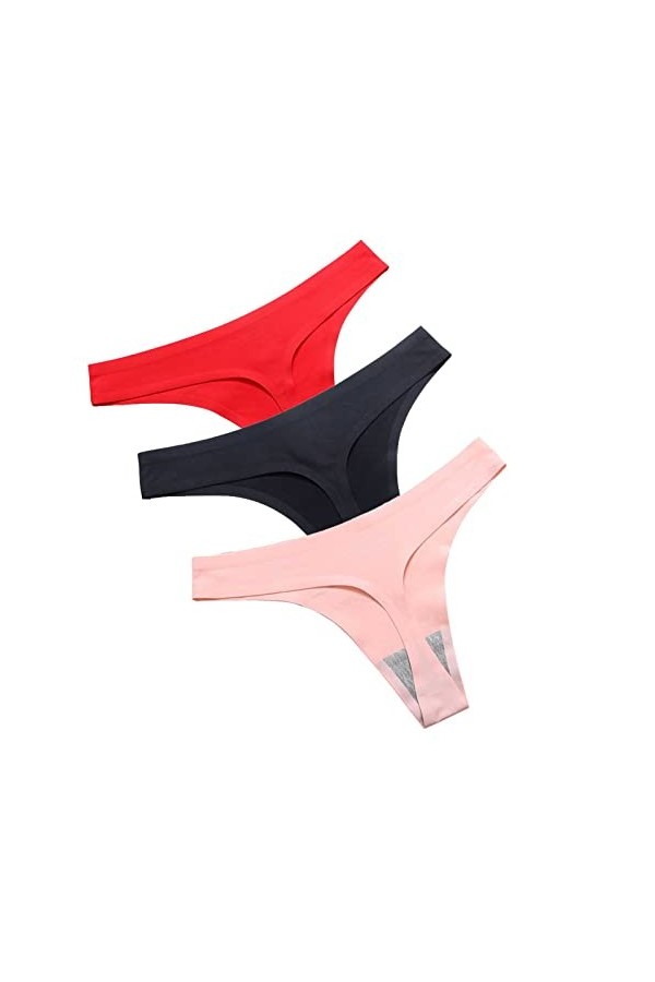 HMLOPX Daily Wear Sexy String sans Couture for Femme Taille Basse Stretch String sous-vêtement No Show Culotte Lot de 3 Colo
