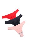 HMLOPX Daily Wear Sexy String sans Couture for Femme Taille Basse Stretch String sous-vêtement No Show Culotte Lot de 3 Colo
