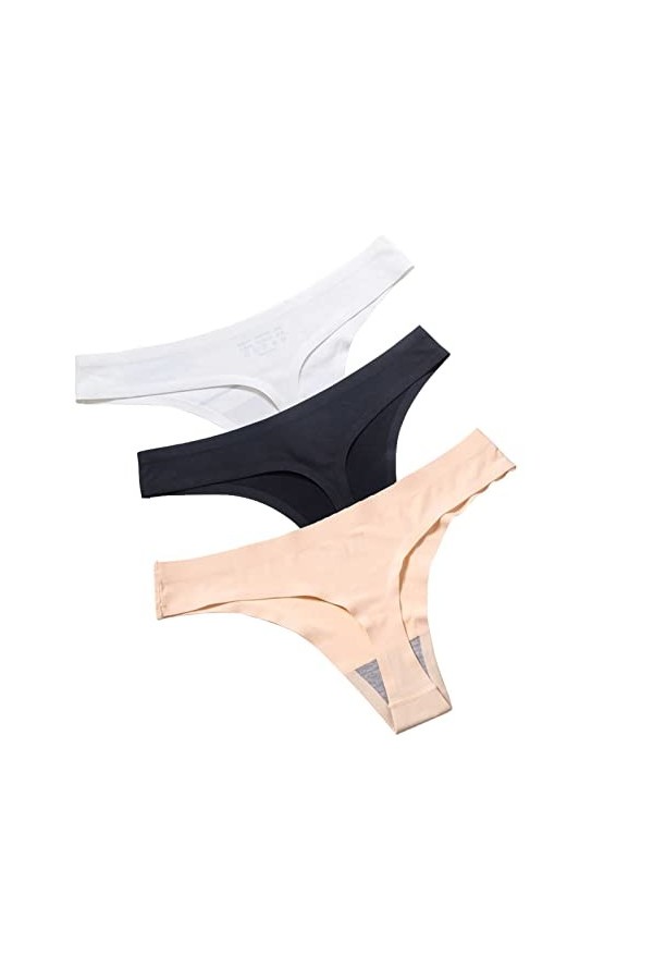 HMLOPX Daily Wear Sexy String sans Couture for Femme Taille Basse Stretch String sous-vêtement No Show Culotte Lot de 3 Colo