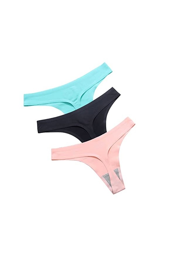 HMLOPX Daily Wear Sexy String sans Couture for Femme Taille Basse Stretch String sous-vêtement No Show Culotte Lot de 3 Colo