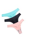 HMLOPX Daily Wear Sexy String sans Couture for Femme Taille Basse Stretch String sous-vêtement No Show Culotte Lot de 3 Colo