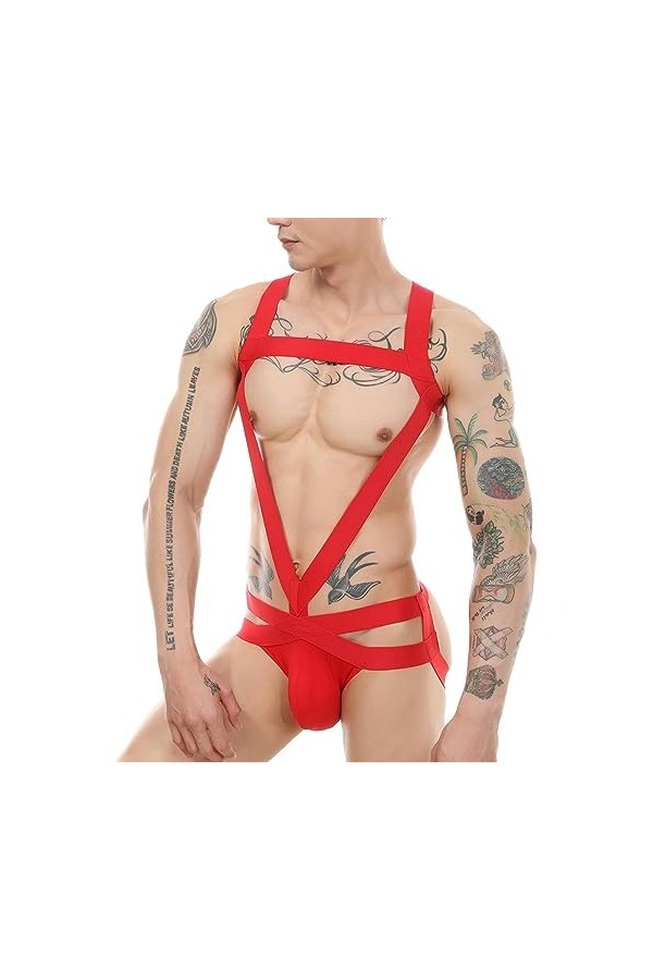 WEITING sous-Vêtement Body Sexy pour Hommes, Retenue Extensible, Bas du Corps, Jarretelles, Une Pièce, Jarretelles, String, D
