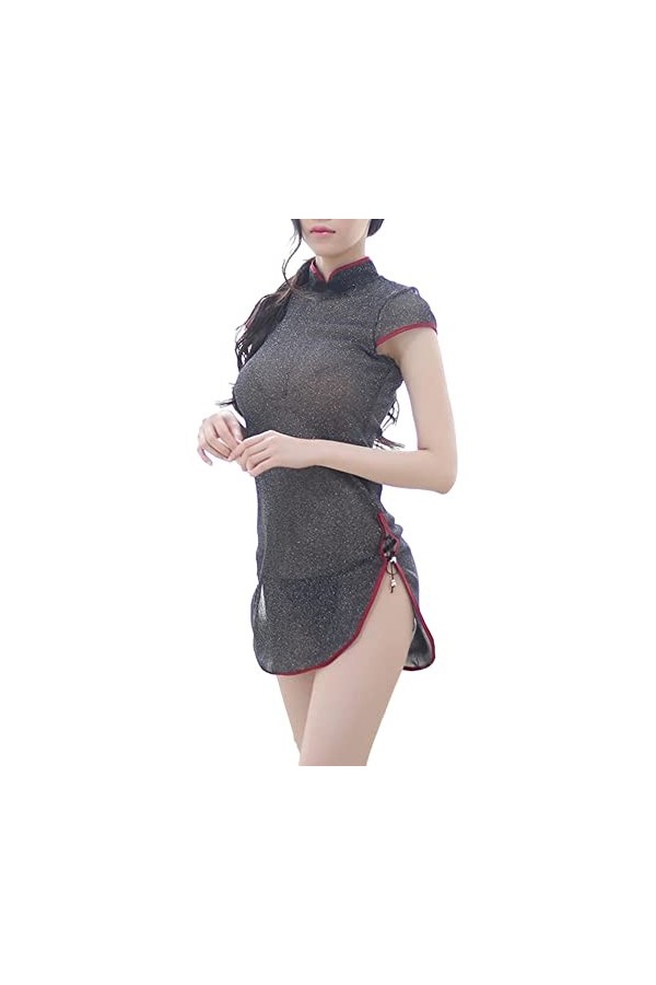 WEISINCOS Robe Cheongsam chinoise sexy Anime Cosplay Lingerie pour femme Qipao Babydoll Costume Rose 2 