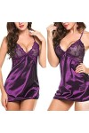 WEITING Femmes Sexy Dentelle Satin Pyjama Ensemble Costume Sexy Vêtements Chauds-Rouge-XL