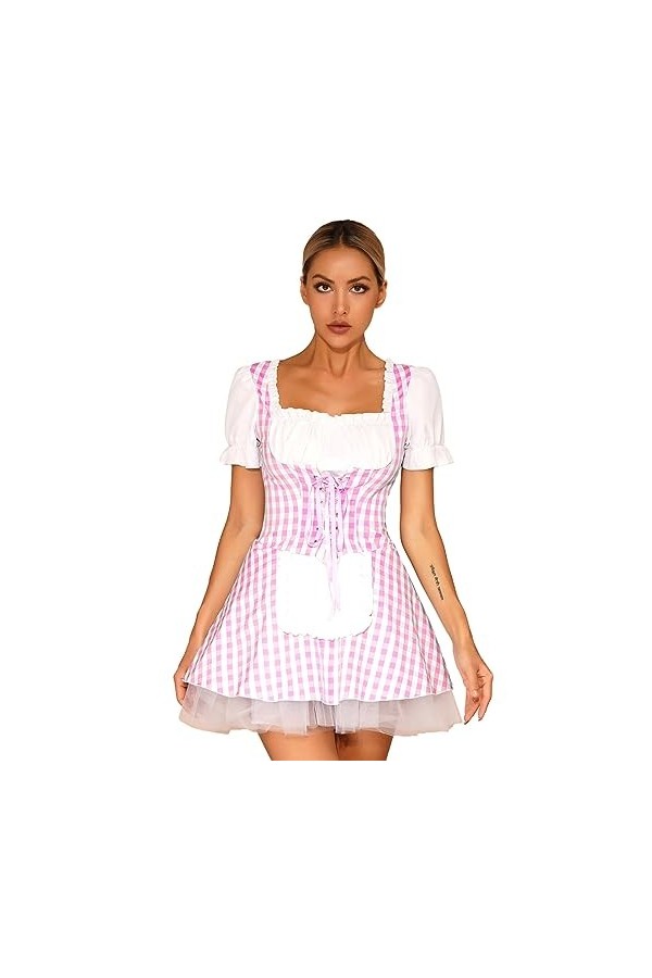 Jowowha Femme Costume Soubrette Lingerie de Nuit Sexy Déguisement Femme de Ménage Servante Maid Manga Robe Evasée Babydoll Ha