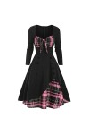 Femmes Sexy Vintage Casual Plaid Imprimer Robe Gothique Taille Contraste Épissage Double Breasted Swing Dress Robes De Plage 