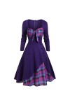 Femmes Sexy Vintage Casual Plaid Imprimer Robe Gothique Taille Contraste Épissage Double Breasted Swing Dress Robes De Plage 