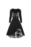 Femmes Sexy Vintage Casual Plaid Imprimer Robe Gothique Taille Contraste Épissage Double Breasted Swing Dress Robes De Plage 