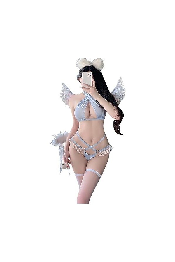 QNCLO Femmes cou suspendu cosplay élastique combinaison japonaise mignon poupée sous-vêtements bleu 