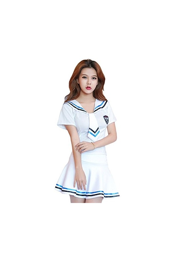 YUANMO Cosplay Femme Costume Bleu +Blanc Marine Costume Deguisement Lingerie Femme Sexy Erotique Clubwear