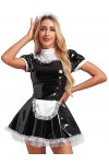 Alvivi Uniforme De Soubrette Française Femme Robe Similicuir Wetlook Déguisement Serveuse Femme De Ménage Costume Halloween C