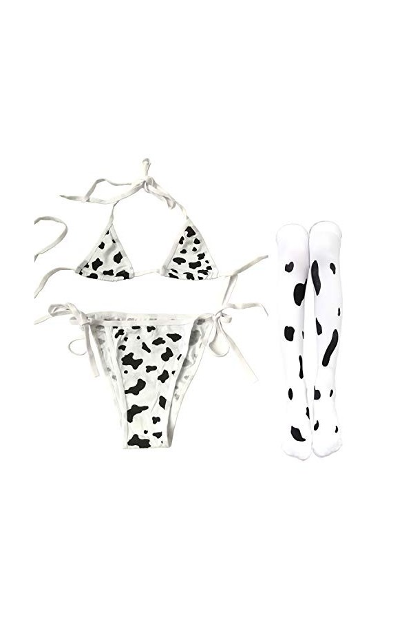 Cosplay Costume Anime Sexy Mini Vache Bikini Ensemble Lingerie Soubrette Tenue Dalmatien Léopard Lait Soubrette 36 