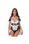 CHICTRY Femme Déguisement Soubrette Serveuse Cosplay Maid Uniforme Soubrette Robe en Cuir Verni Wetlook Lingerie Sexy Coquine
