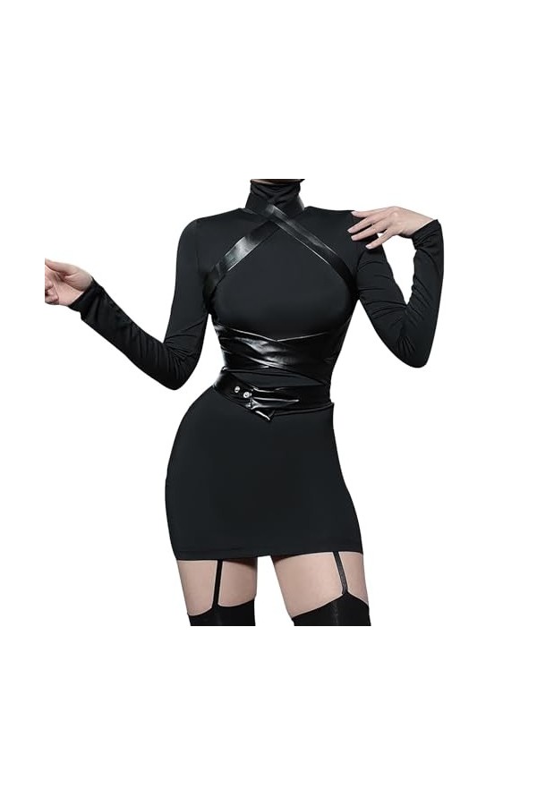 KBOPLEMQ Robe moulante noire pour femme - Robe pull sexy sombre - Robe de soirée Renaissance - Robe en tricot - Robe gothique