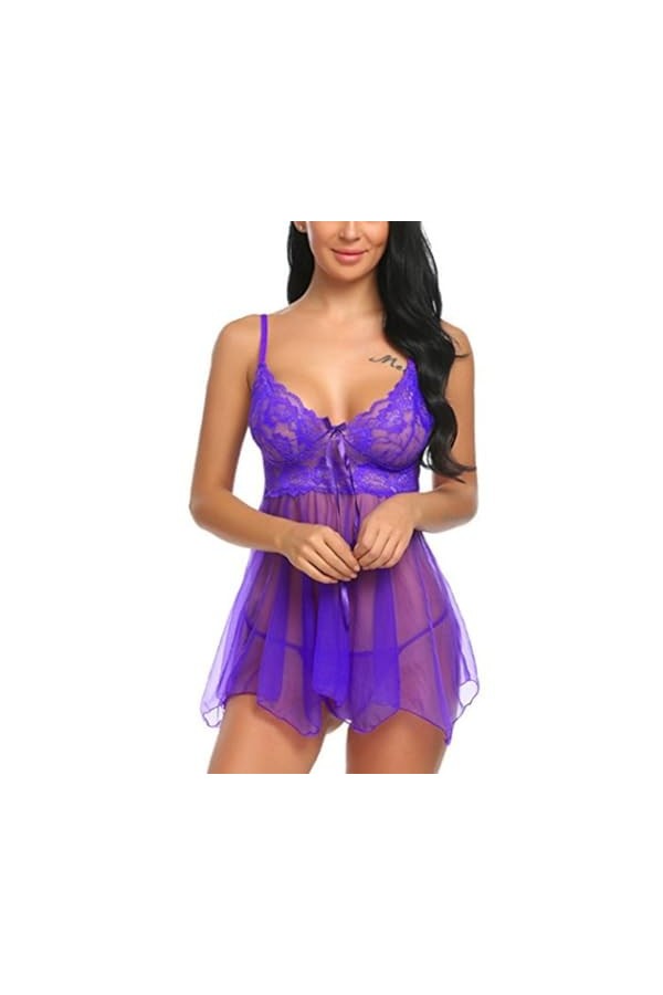 ZTIANEF LatexSexy Sheer Slip Chemise de Nuit Lingerie érotique, Violet, XL
