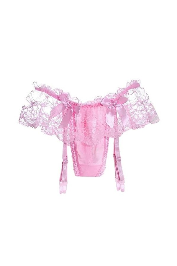 Femmes Sexy Dentelle Solide Mince Sexy Jarretelles String Jarretière Bas Ensemble Lingerie Bowknot-8 Rose 2 Pièces Ensemble-T