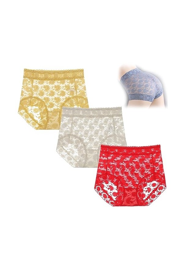 GuyAna Culotte de Soin en Soie Fine sans Couture Sexy en Dentelle, Culotte en Dentelle Sexy pour Femme, sous-vêtement pour Fe