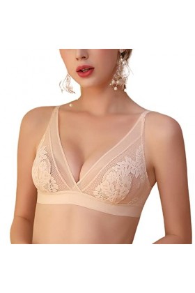 Soutiens-Gorge sans Fil Sexy pour Femmes Bralette en Dentelle Ultra Mince Soutien-Gorge décolleté Deep V