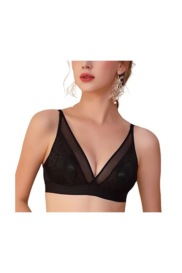 Soutiens-Gorge sans Fil Sexy pour Femmes Bralette en Dentelle Ultra Mince Soutien-Gorge décolleté Deep V