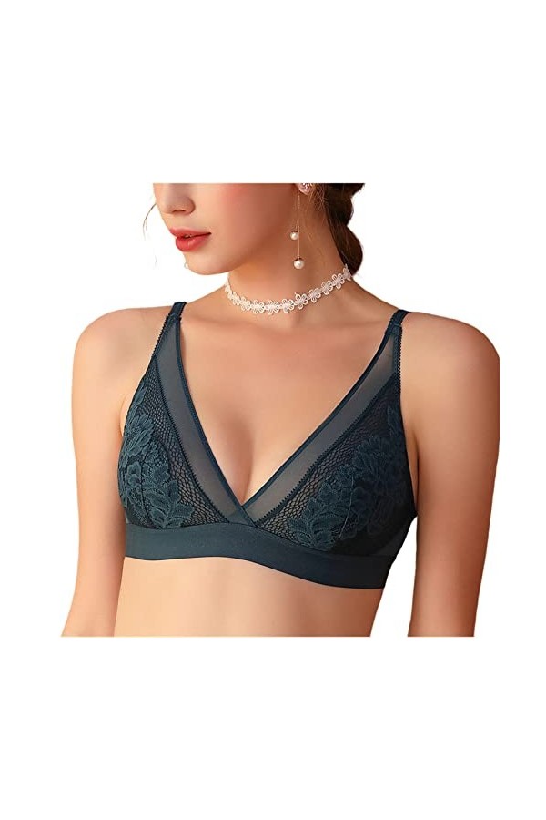 Soutiens-Gorge sans Fil Sexy pour Femmes Bralette en Dentelle Ultra Mince Soutien-Gorge décolleté Deep V