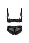 iiniim Lingeries Femme 2 Pièces Sexy Soutien-Gorge Strings en Similicuir Seins Ouvert Seduction Brassière String Wetlook sous