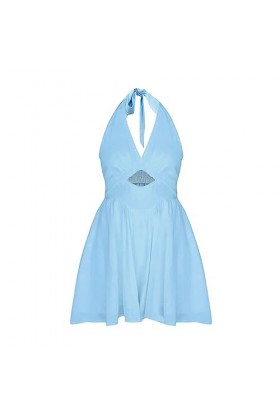 Générique Femmes été Sexy Slim Fit Slim Strap col en V Taille Courte Suspendu Cou à Lacets évider Robe Courte Mini Jupe Court