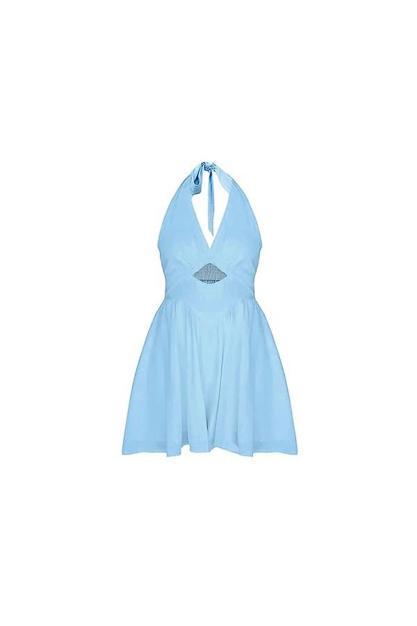 Générique Femmes été Sexy Slim Fit Slim Strap col en V Taille Courte Suspendu Cou à Lacets évider Robe Courte Mini Jupe Court