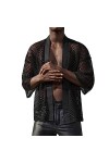 T-shirt creux sexy en maille pour homme, Noir , L