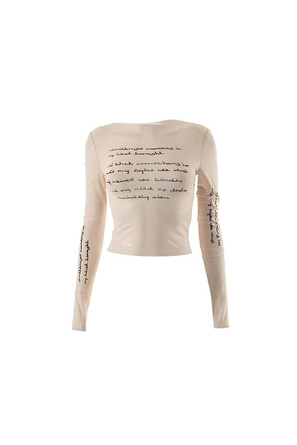 SHANHE Y2K Sexy Dentelle Maille Voir à Travers T-Shirts Esthétique Graphique Lettre Imprimer À Manches Longues Sheer Knit Pat