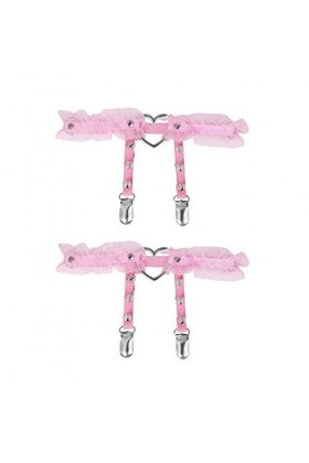 alisikee Lot de 2 porte-jarretelles réglables en dentelle en forme de cœur avec fermoirs antidérapants pour femme, noir/rose,