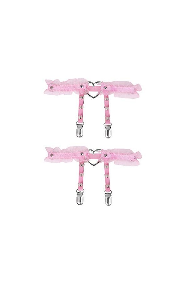 alisikee Lot de 2 porte-jarretelles réglables en dentelle en forme de cœur avec fermoirs antidérapants pour femme, noir/rose,