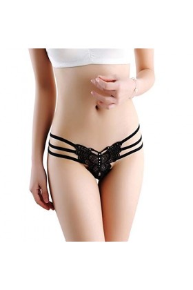 Xiaopang String Sexy Coton Femmes Culottes Solide Mignon Papillon Femmes sous-Vêtements Lanières Une Taille Noir