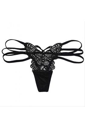 Xiaopang String Sexy Coton Femmes Culottes Solide Mignon Papillon Femmes sous-Vêtements Lanières Une Taille Noir