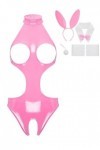 JEATHA Costume De Lapin Sexy Femme Bodysuit Sexy Ouvert Poitrine Catsuit Similicuir Sans Manches Ensemble Lingerie Séduction 