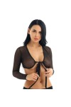 Lingerie Sexy Hauts Transparents en Maille À Nouer sur Le Devant Ouvert en V Profond,Noir,L