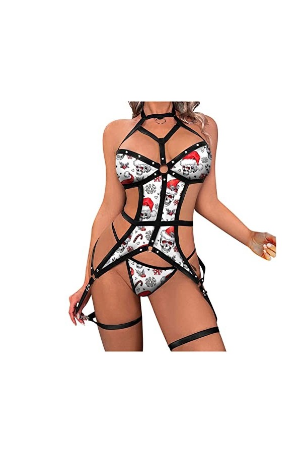 Fulidngzg Lingerie sexy pour femme - Lingerie érotique rouge - Tenue de Noël - Body une pièce - Lingerie sexy - Sous-vêtement
